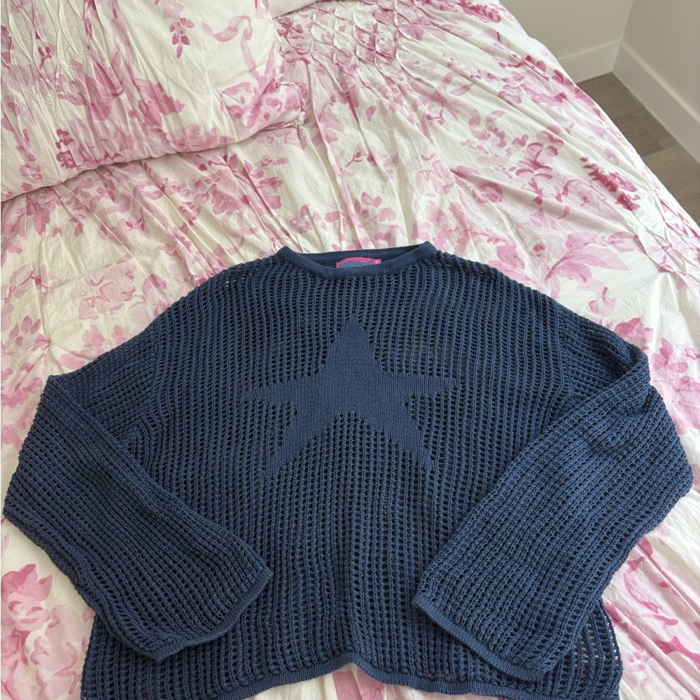 Edikted Navy Star Knit Sweater